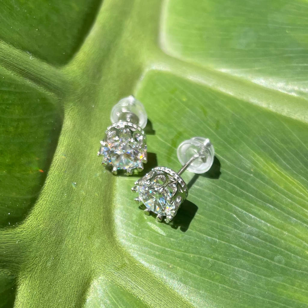 Cz S925 7mm Crown Setting Stud Earrings